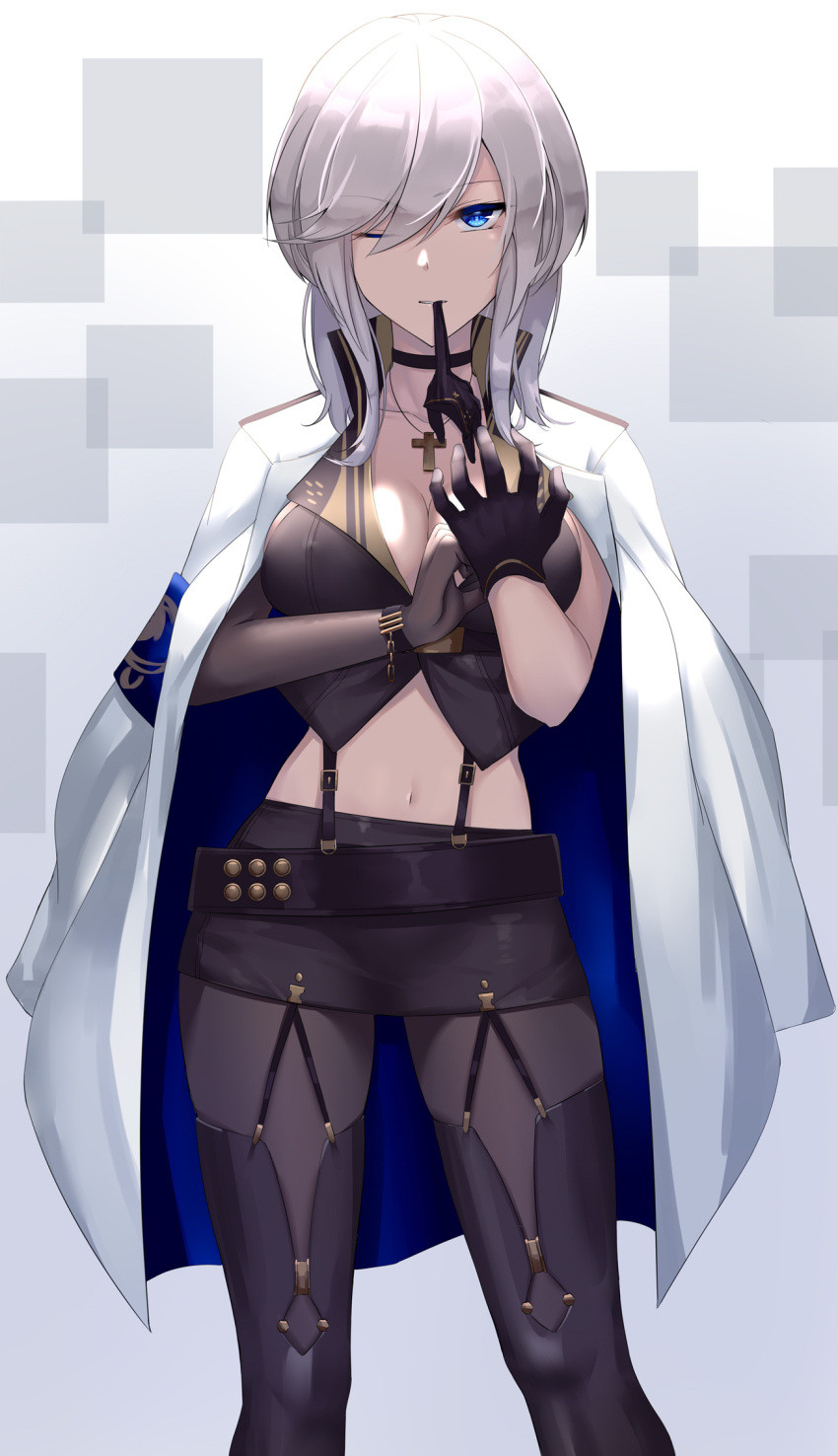 1girl, adjusting_clothes, adjusting_gloves, azur_lane, bangs, belt, black_gloves, black_legwear