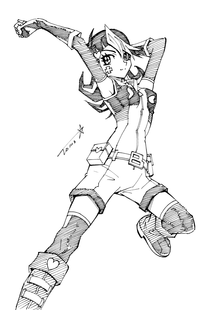absurdres, blue_girl, boots, facial_tattoo, fingerless_gloves, gloves, heart, high_contrast