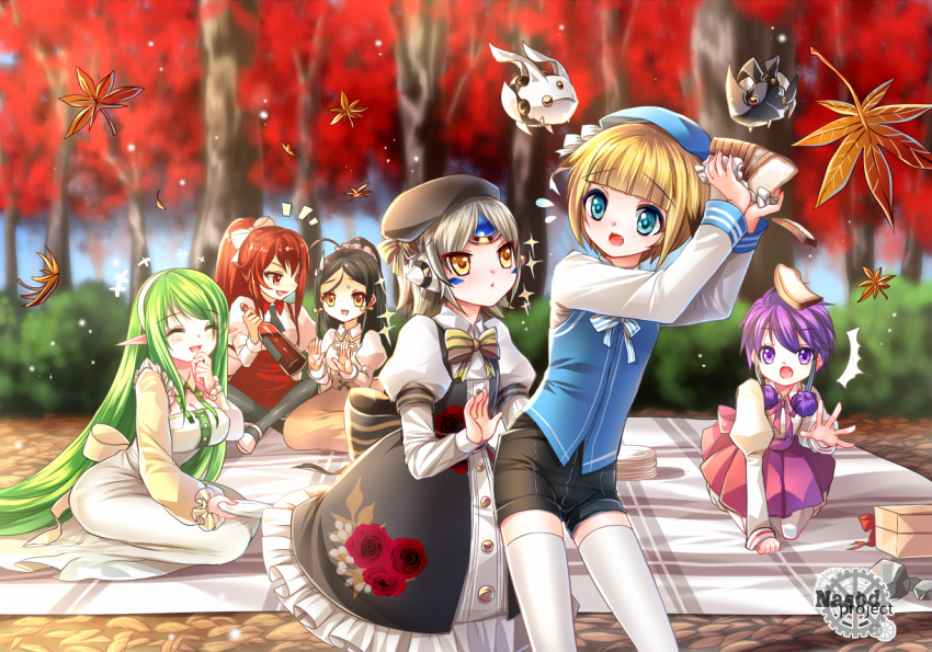 1boy, 5girls, aisha_(elsword), ara_han, black_hair, blue_eyes, chung_seiker, elesis_(elsword)