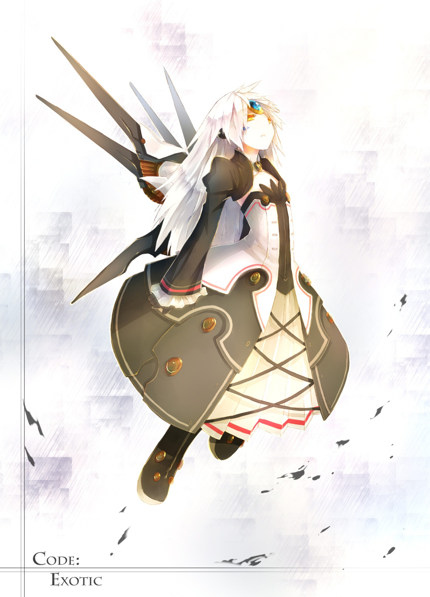 absurdres, code:_exotic_(elsword), elsword, eve_(elsword), facial_mark, forehead_jewel, gloves, half-closed_eyes