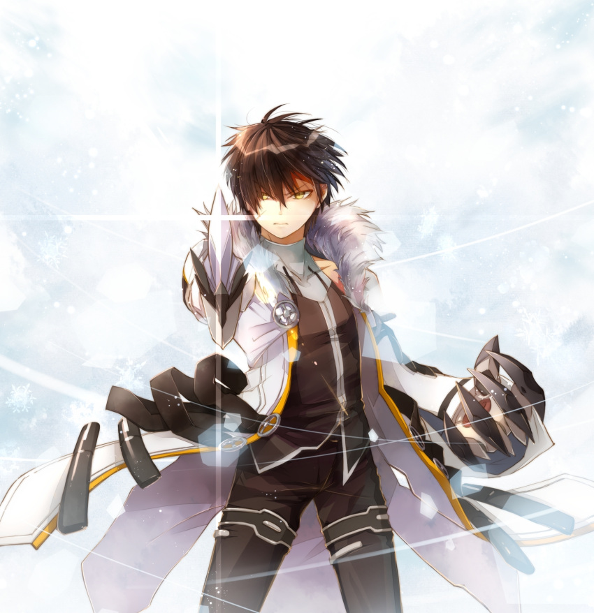 black_hair, black_shirt, blade_master_(elsword), cloak, elsword, highres, looking_at_viewer, malmaron