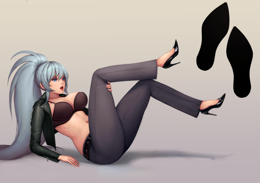 1girl, absurdres, bangs, belt, black_bra, black_footwear, black_jacket, blue_eyes