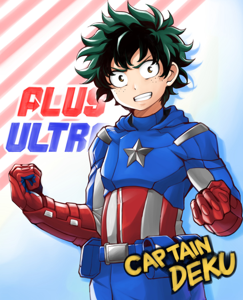 1boy, absurdres, american_flag, american_flag_print, avengers, belt, black_hair, boku_no_hero_academia