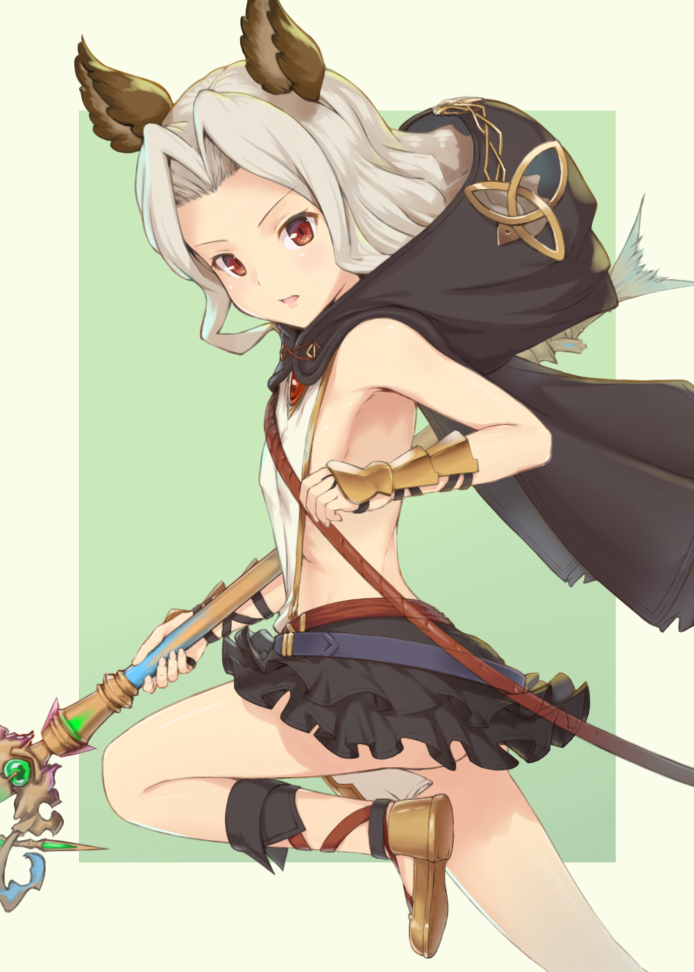1girl, animal_ears, backless_outfit, bangs, bare_shoulders, black_cape, black_skirt, blush