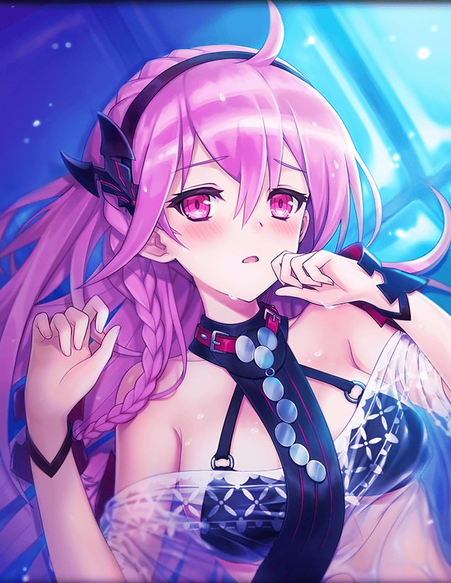 1girl, artist_request, black_killers_(phantom_of_the_kill), black_swimsuit, blush, breasts, game_cg, hair_ornament