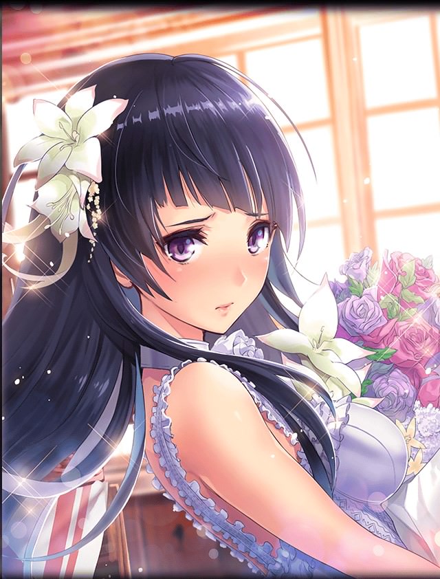 1girl, artist_request, blush, dress, flower, hair_flower, hair_ornament, long_hair