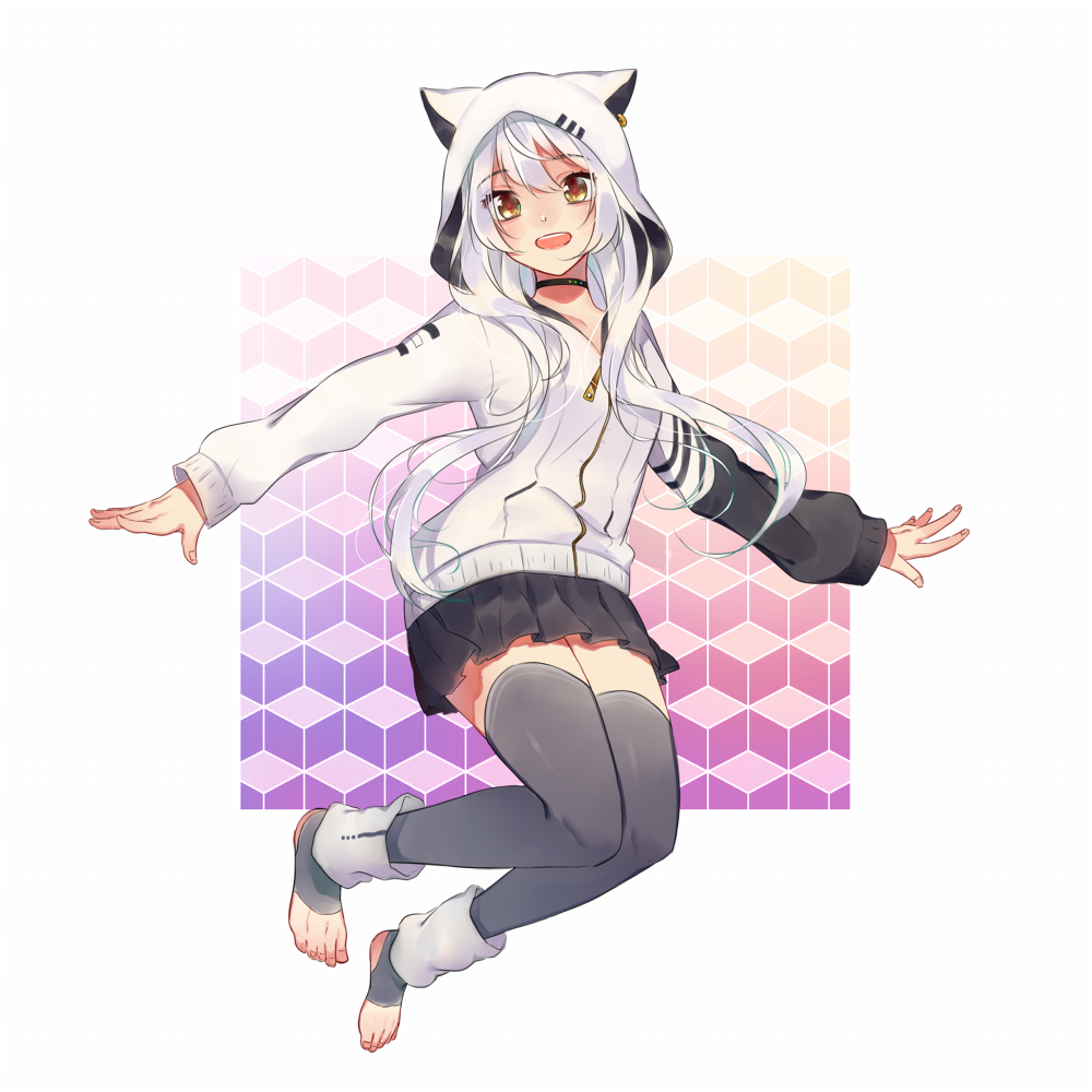 1girl, animal_ears, animal_hood, azuma_lim, azuma_lim_channel, bangs, black_legwear, black_skirt