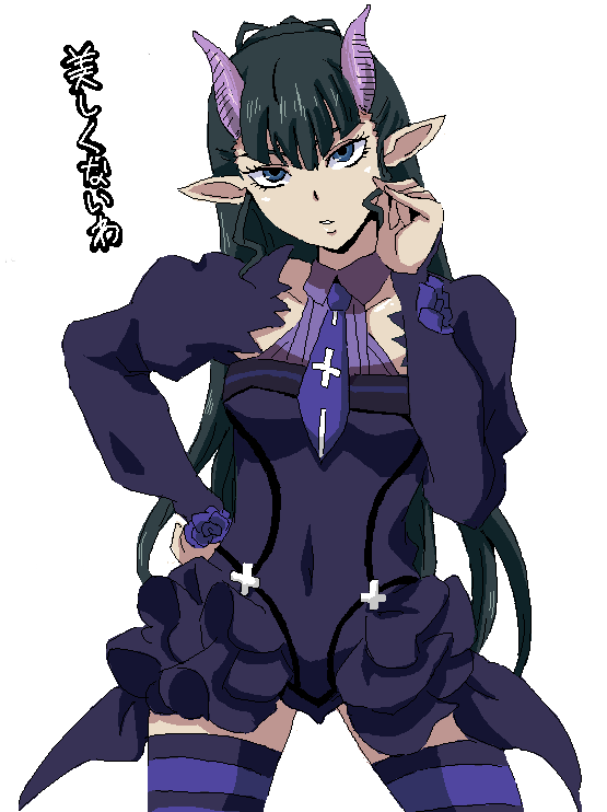 blassreiter, blue_eyes, cross, detached_sleeves, dress, elea, horns, necktie