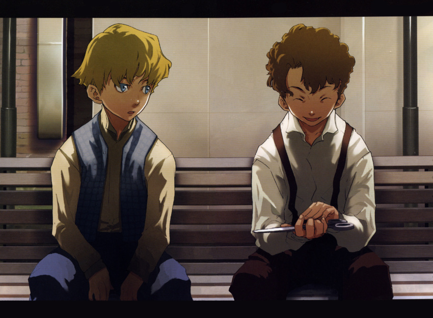 2boys, baccano, baccano!, enami_katsumi, highres, multiple_boys, official_art, ryohgo_narita_(mangaka), scan, tick_jefferson, tock_jefferson, tock_jerrerson