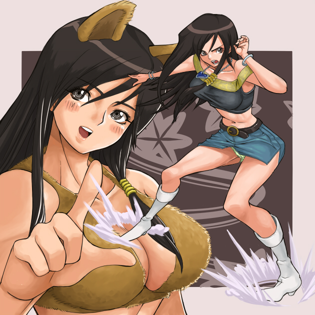 black_eyes, black_hair, blush, boots, dead_or_alive, dog_ears, hands, ibanen