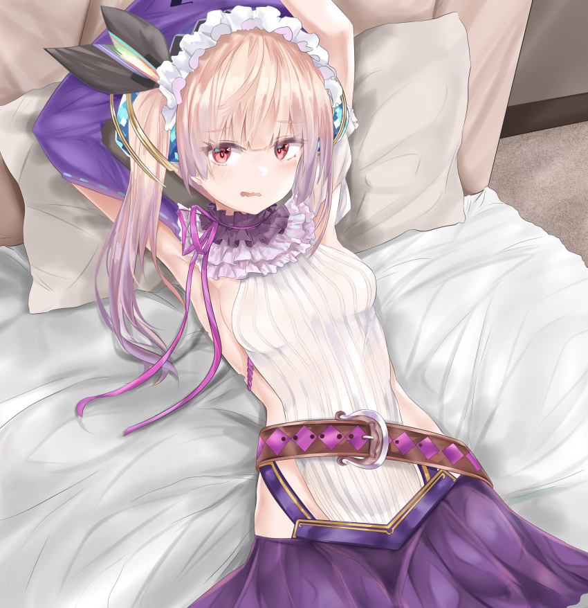 1girl, absurdres, armpits, arms_up, atelier_(series), atelier_lydie_&amp;_suelle, bangs, bed