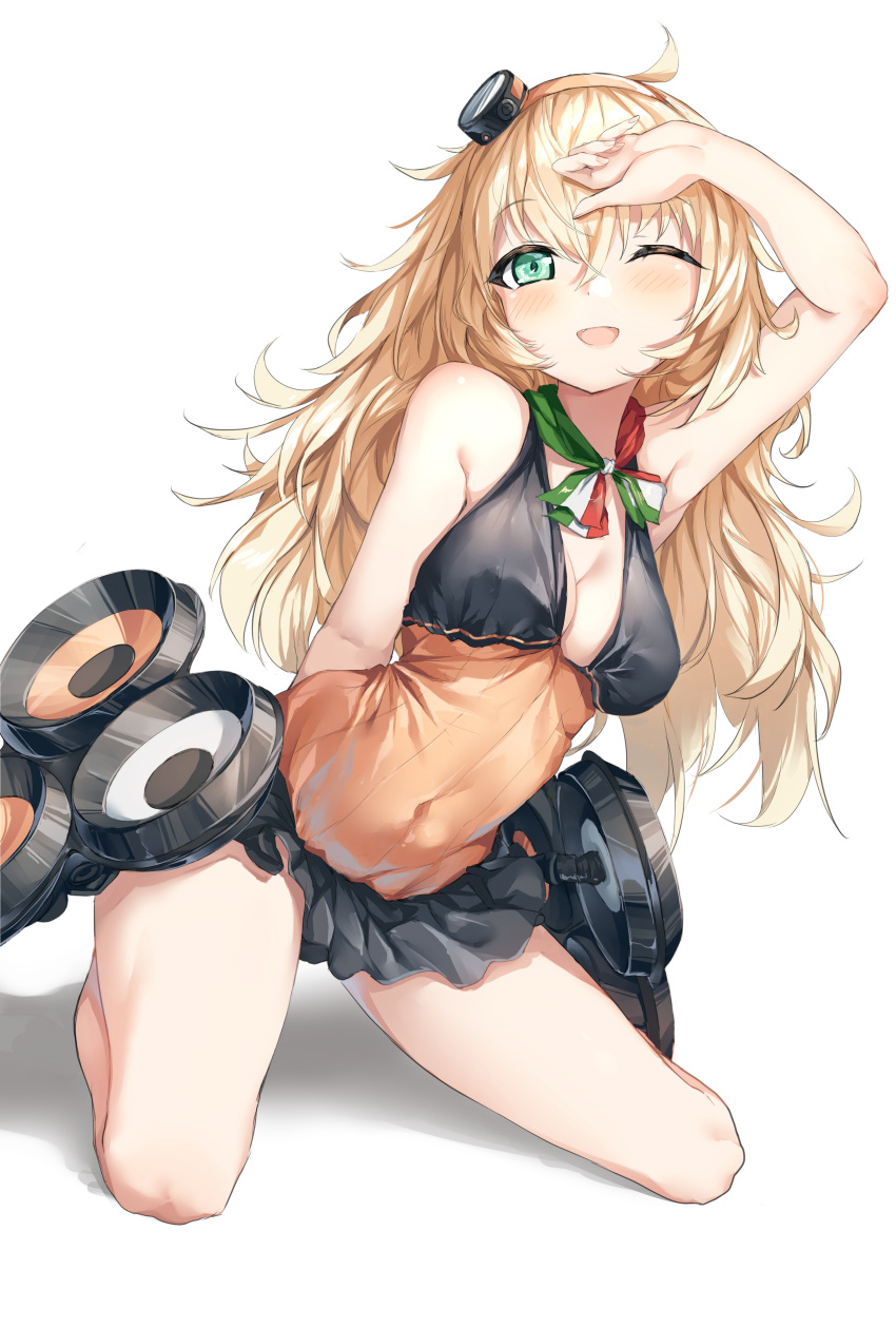 1girl, absurdres, alternate_costume, arm_behind_back, armpits, bangs, bare_shoulders, black_skirt