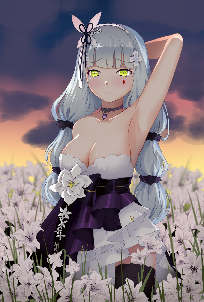 1girl, absurdres, alternate_costume, alternate_hairstyle, arm_behind_back, arm_behind_head, armpits, bangs