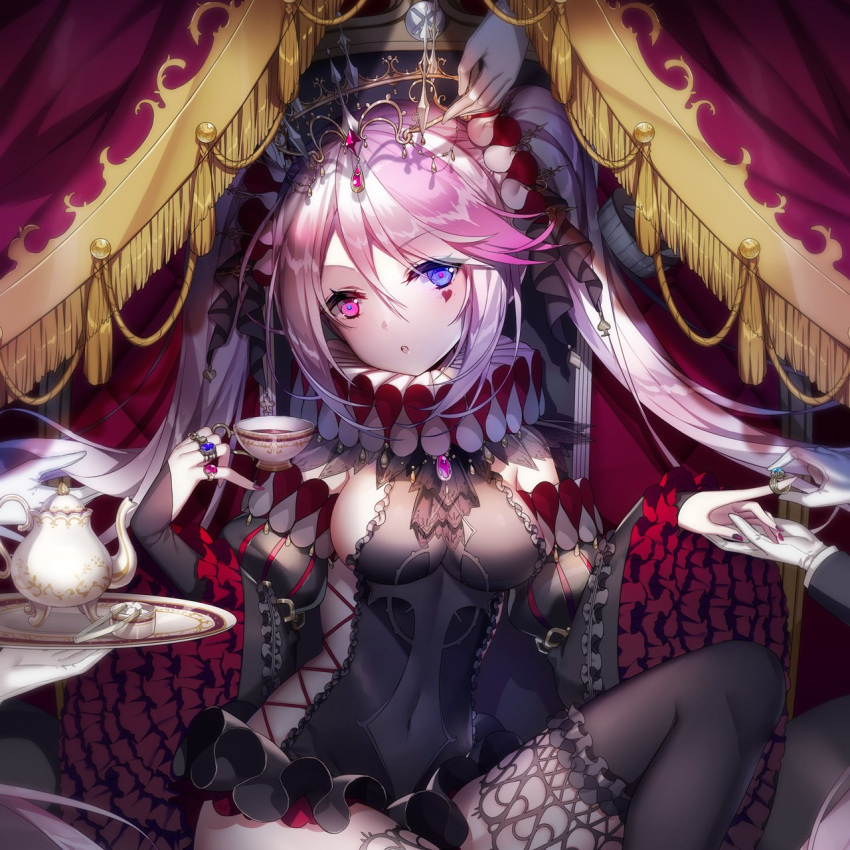 1girl, alternate_costume, amethyst, bangs, bare_shoulders, black_dress, black_legwear, blue_eyes