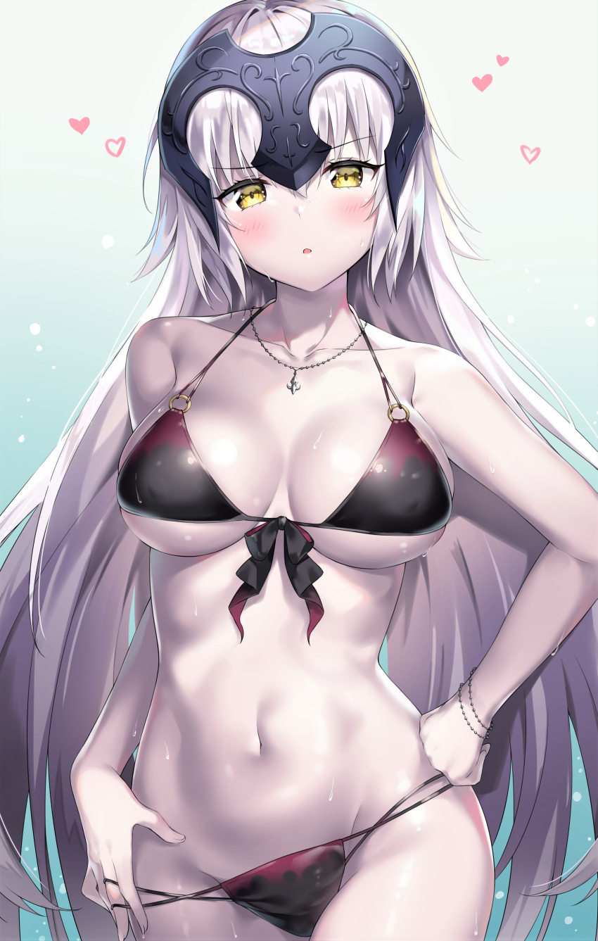 1girl, absurdres, ahoge, ale_nqki, bangs, bare_shoulders, bikini, bikini_tug