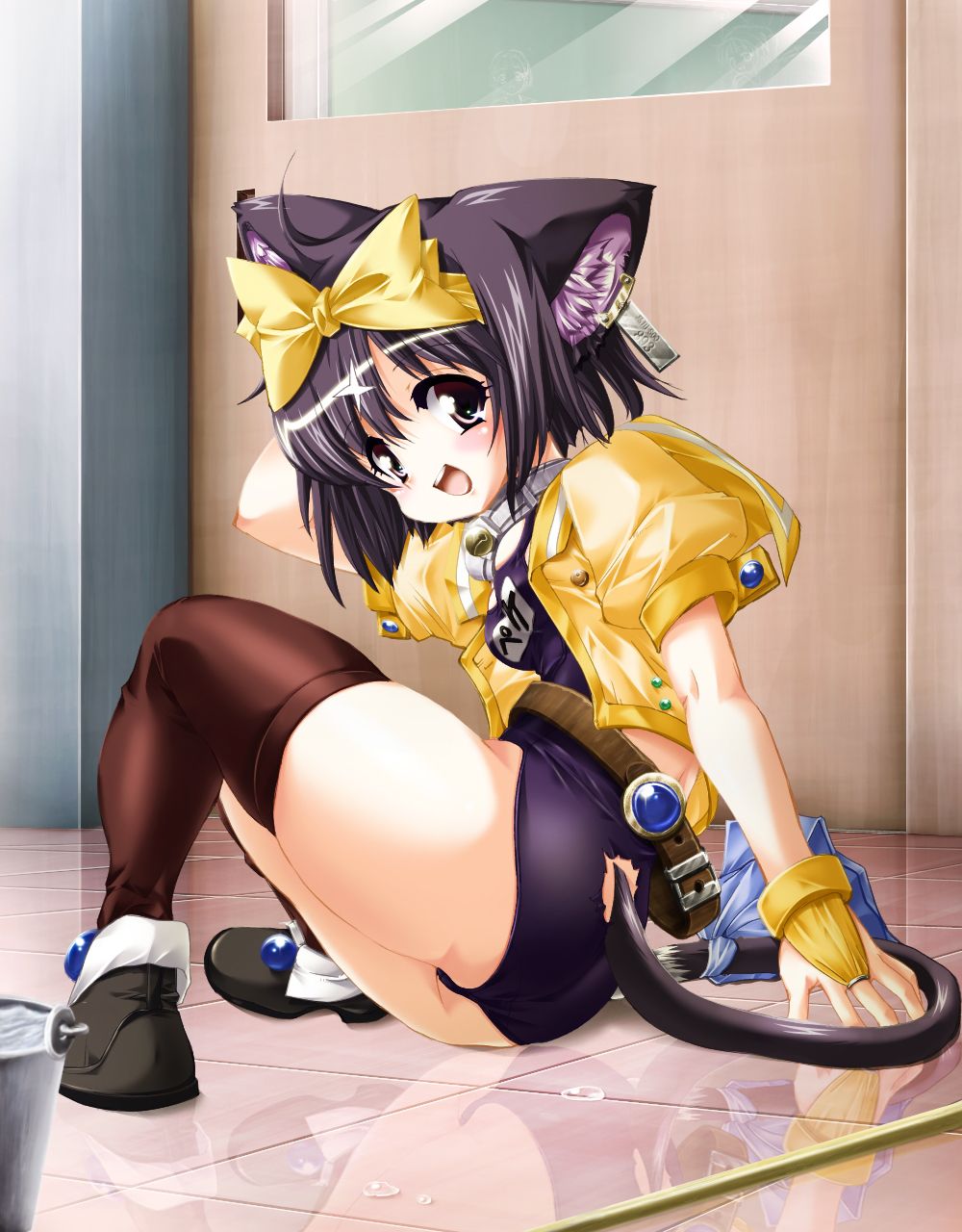 bad_id, bell, bell_collar, black_hair, cat_ears, cat_tail, collar, highres