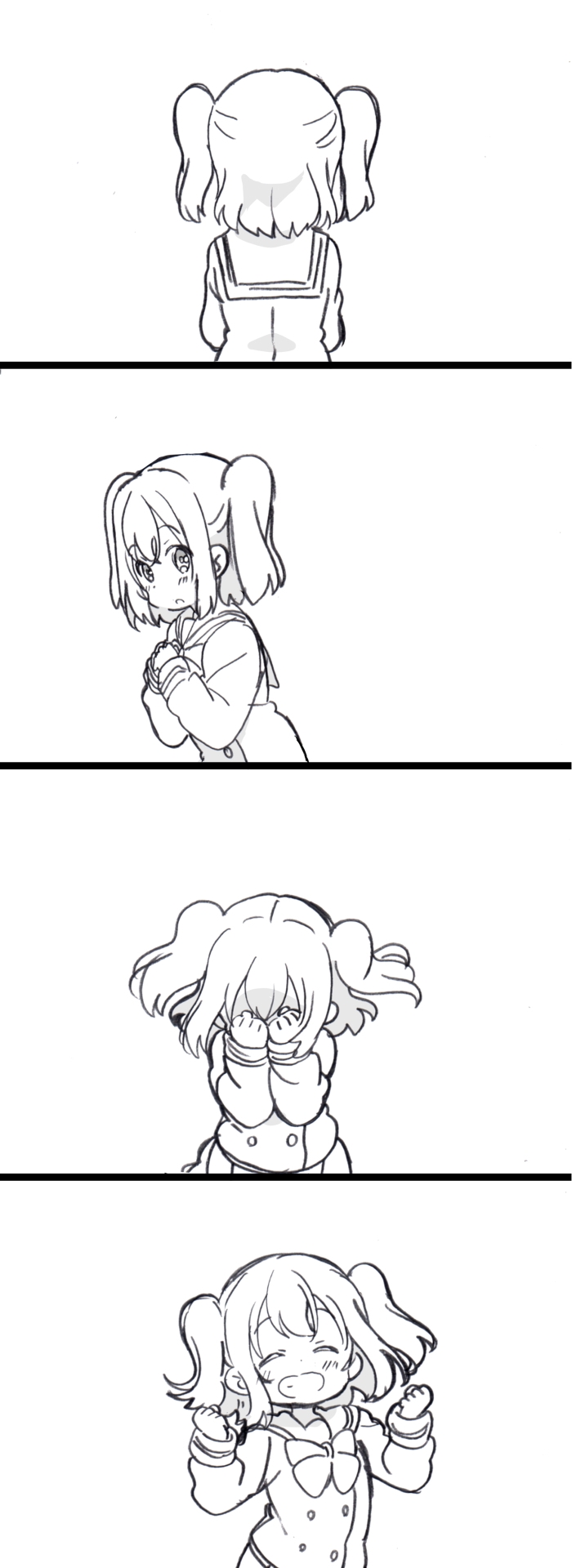 1girl, 4koma, :o, ^_^, bangs, clenched_hands, closed_eyes, closed_eyes