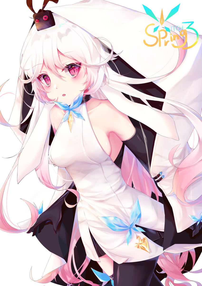 1girl, absurdres, alsl8810, asymmetrical_legwear, bangs, bare_shoulders, black_gloves, black_legwear