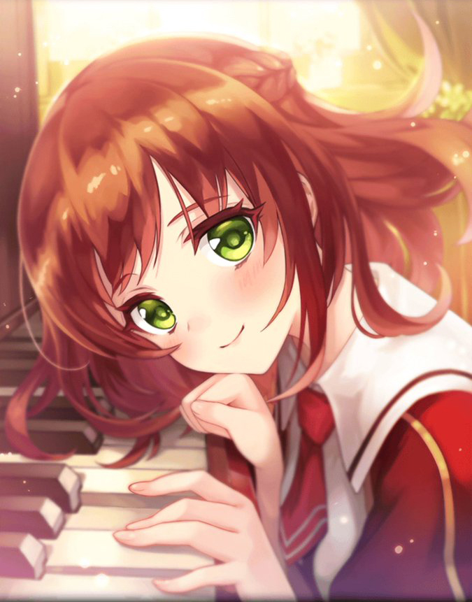 artist_request, ascalon_(phantom_of_the_kill), bent_over, blush, braid, brown_hair, eyebrows_visible_through_hair, green_eyes