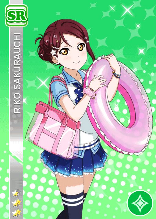 blush, brown_eyes, character_name, lifesaver, long_hair, love_live!_school_idol_festival, love_live!_sunshine!!, purple_hair, sakurauchi_riko, shirt, smile