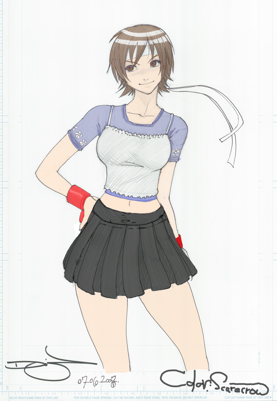 brown_eyes, brown_hair, camisole, casual, hand_on_hip, headband, highres, kasugano_sakura