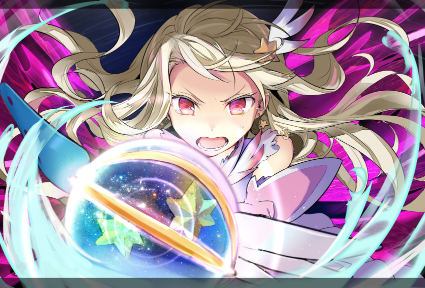 1girl, bare_shoulders, blonde_hair, blush, detached_sleeves, earrings, fate/kaleid_liner_prisma_illya, fate_(series)