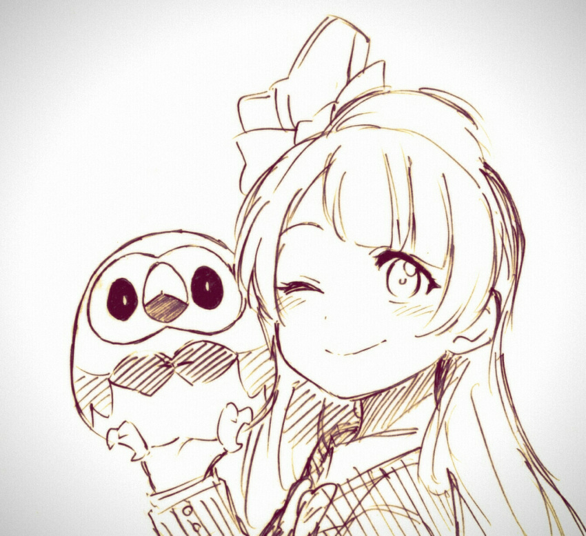 1girl, bird, bow, commentary_request, hair_bow, highres, long_hair, love_live!