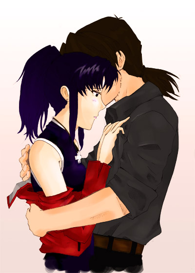 1boy, 1girl, bare_shoulders, couple, hetero, hug, jacket, jewelry