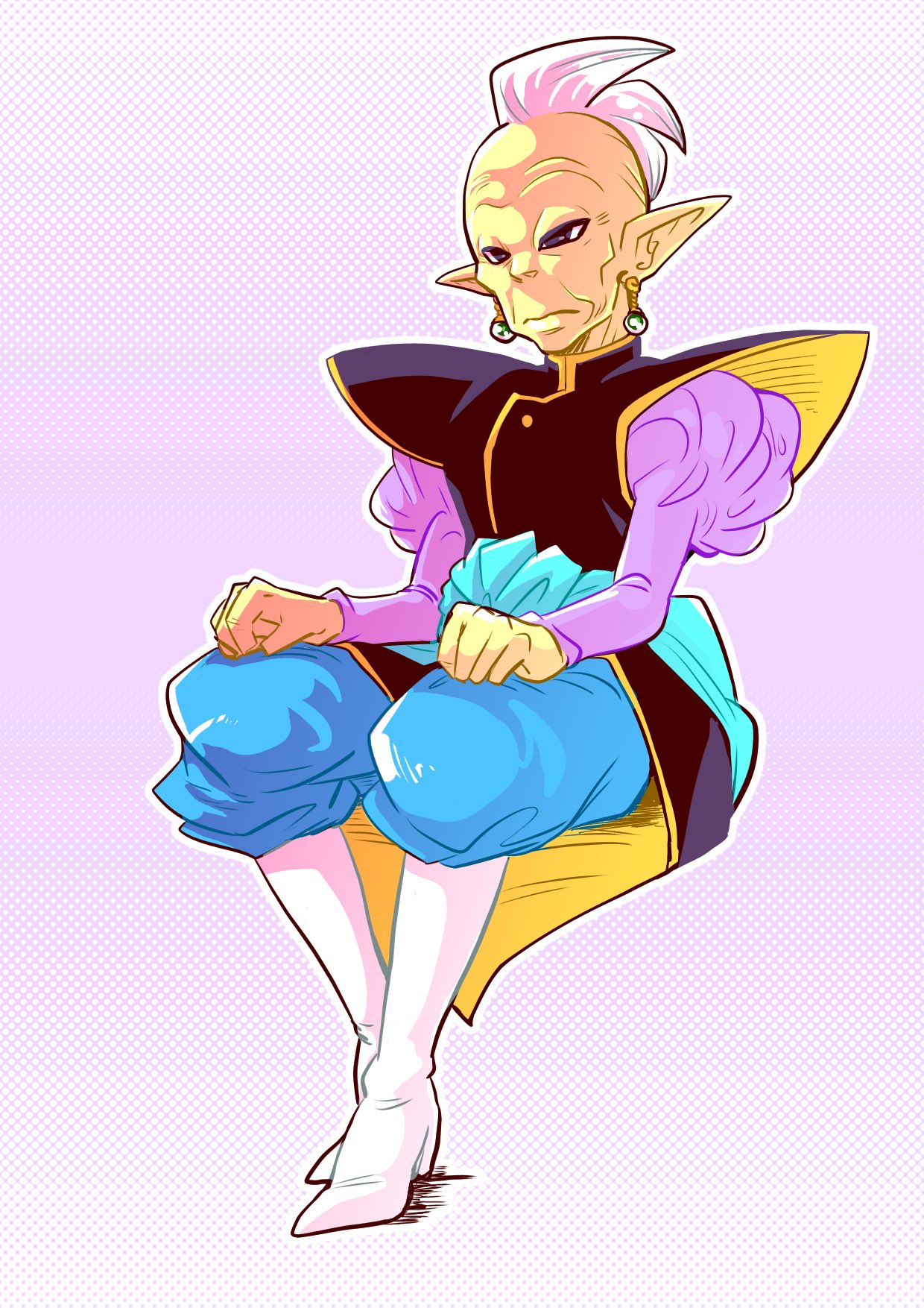 1boy, black_eyes, boots, clenched_hands, dragon_ball, dragon_ball_super, earrings, expressionless