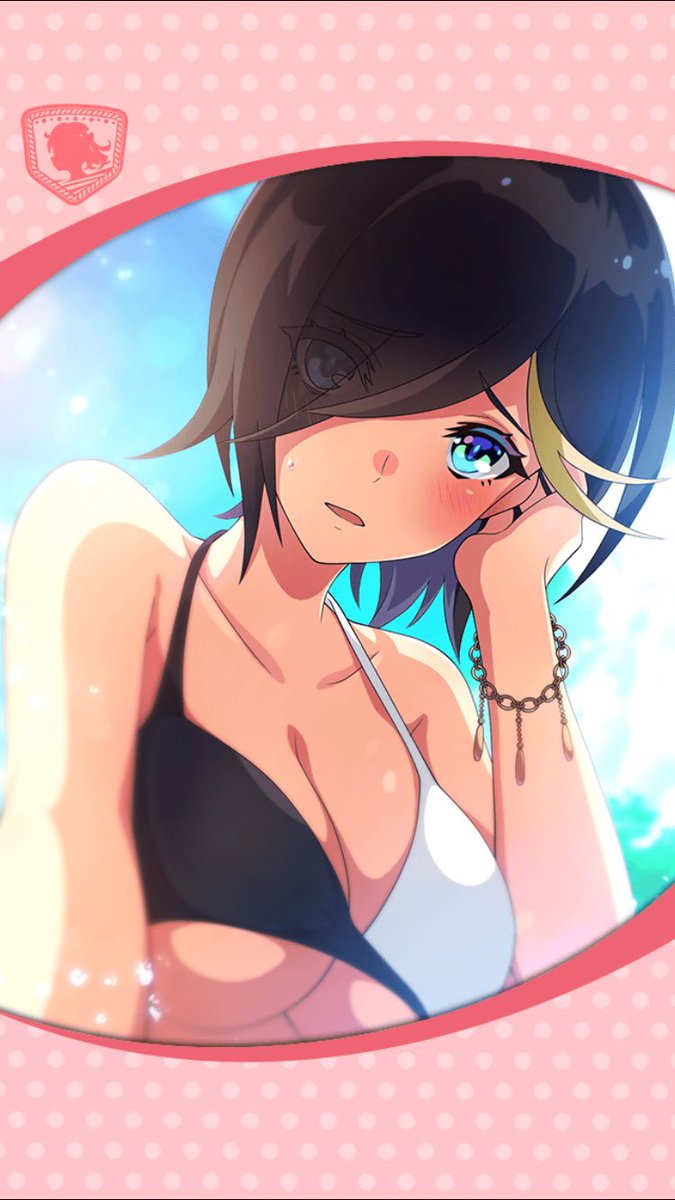 1girl, artemis_(phantom_of_the_kill), artist_request, bikini, black_hair, blue_eyes, blush, bracelet