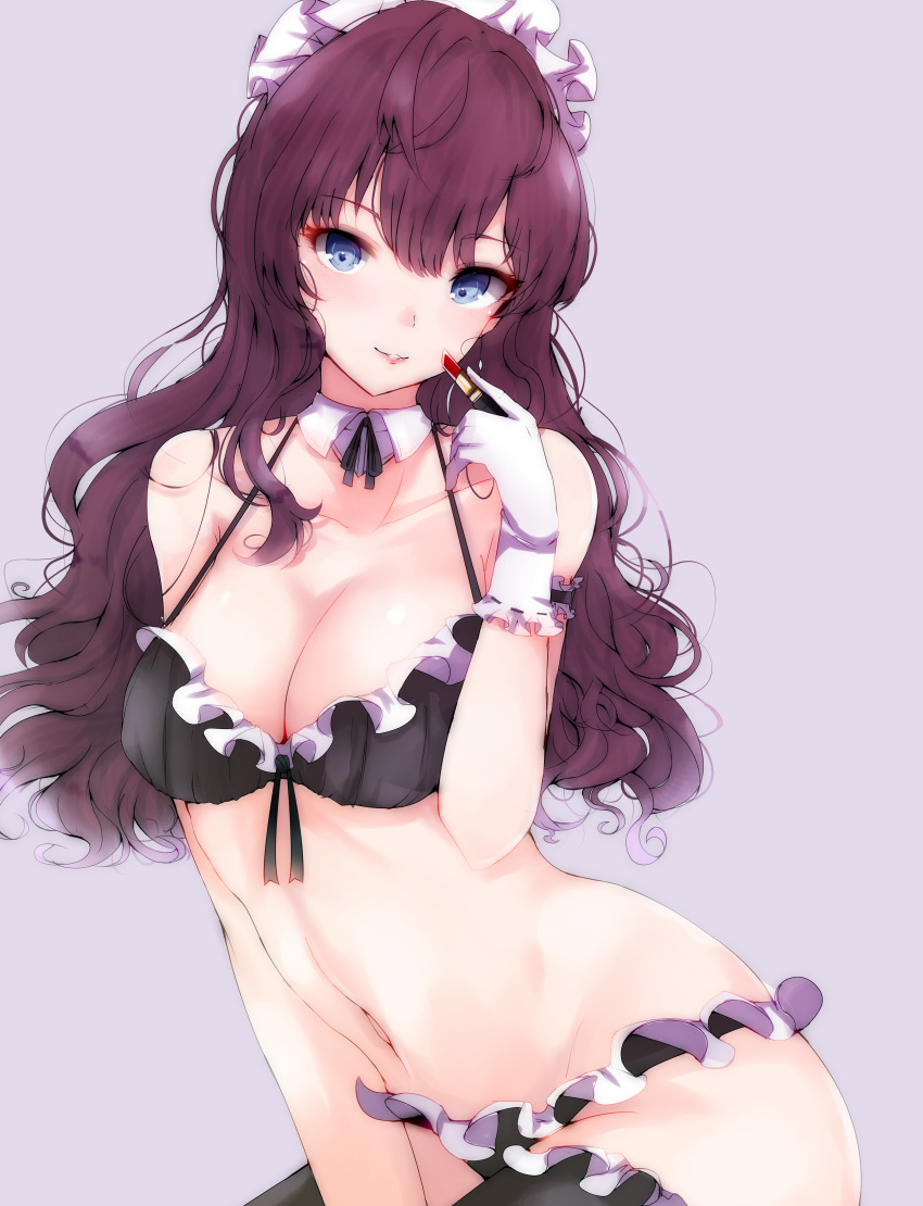 1girl, absurdres, arm_at_side, arm_garter, bangs, bare_shoulders, black_ribbon, blue_eyes