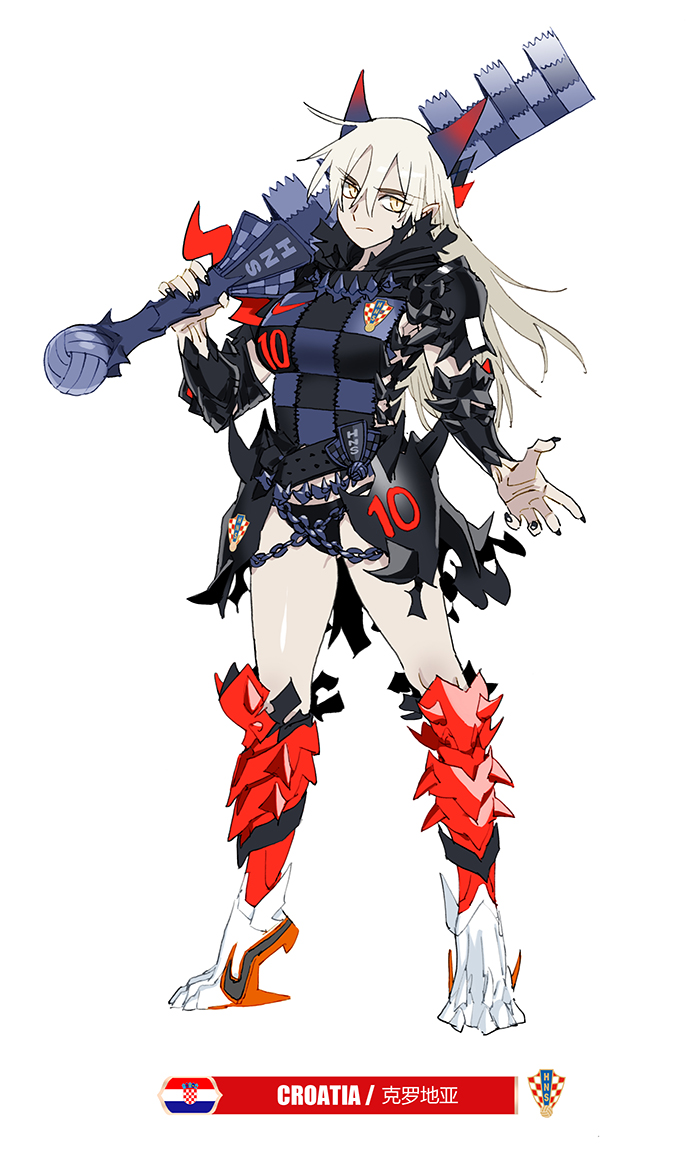 1girl, 2018_fifa_world_cup, armor, armored_boots, armored_dress, belt, black_shirt, boots