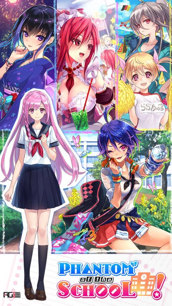 6+girls, ahoge, artist_request, bag, between_breasts, black_hair, blonde_hair, blue_hair