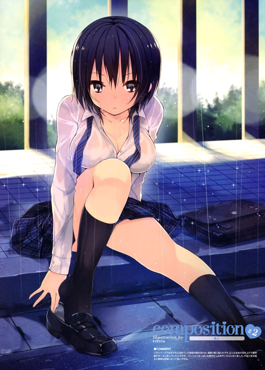 1girl, absurdres, artist_name, bag, black_bag, black_eyes, black_footwear, black_hair