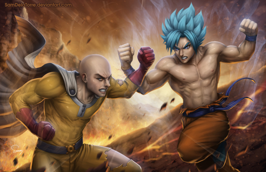 2boys, abs, angry, bald, battle, belt, boots, cape