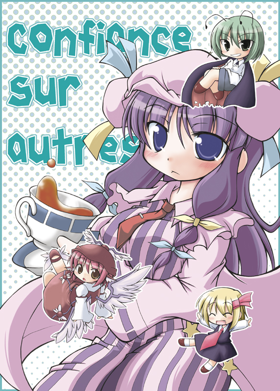 4girls, ^_^, antennae, aqua_minaduki, blue_eyes, bow, cape, closed_eyes