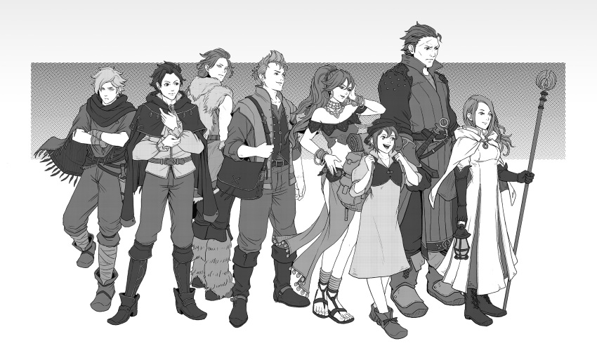 absurdres, alfyn_(octopath_traveler), bracelet, cyrus_(octopath_traveler), dancer, ernesto_irawan, everyone, gloves