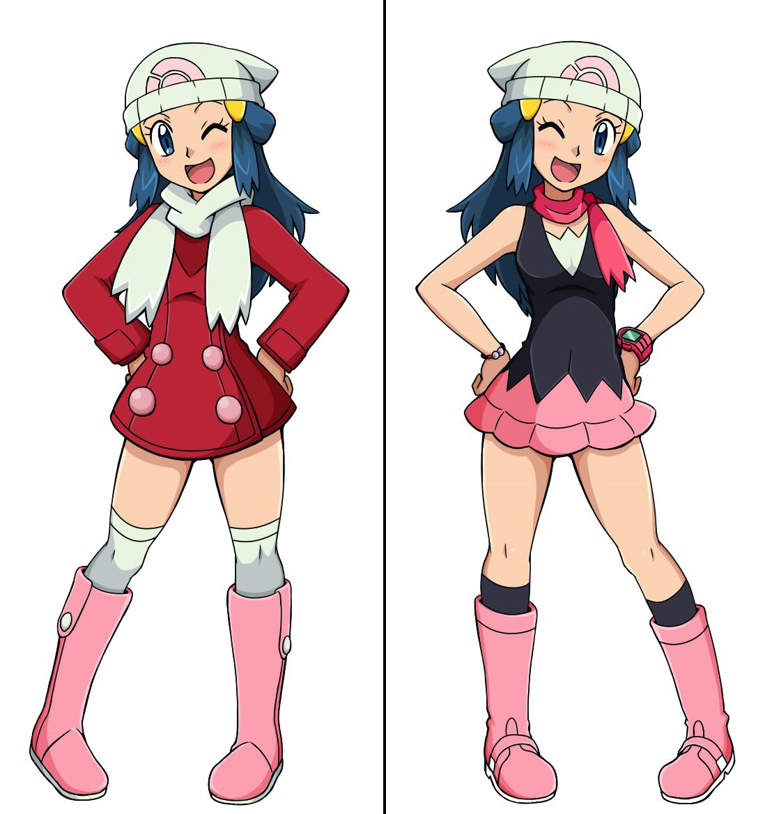 beanie, blue_eyes, blue_hair, breasts, coat, hat, hikari_(pokemon), kuro_hopper