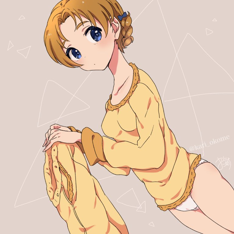 1girl, artist_name, bangs, black_bow, blue_eyes, bow, braid, brown_background