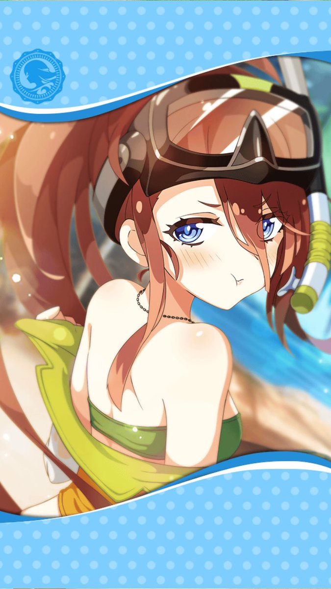 1girl, :t, artist_request, bandeau, blue_eyes, blush, brown_hair, eyewear_on_head