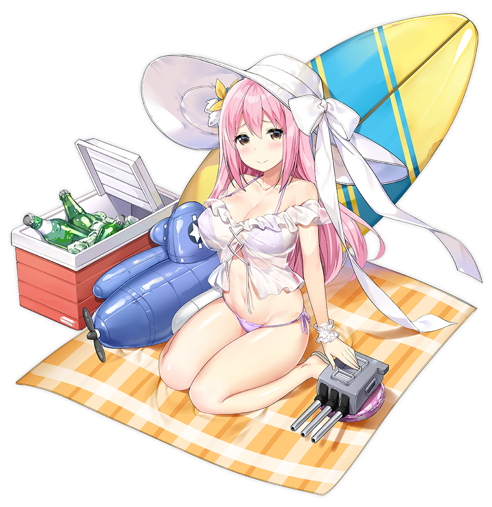 1girl, azur_lane, bare_legs, bikini, blush, breasts, brown_eyes, cleavage