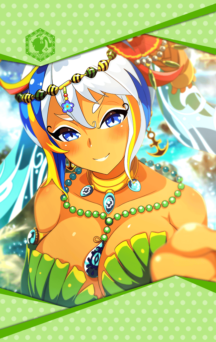 1girl, artist_request, bead_necklace, beads, between_breasts, blue_eyes, body_jewelry, brahmastra_(phantom_of_the_kill)