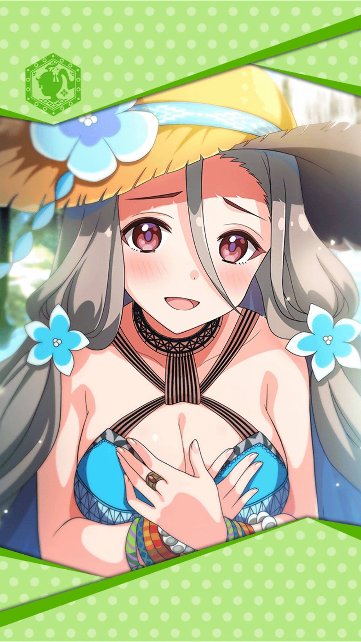 1girl, aqua_swimsuit, artist_request, bead_bracelet, beads, blush, bracelet, breasts