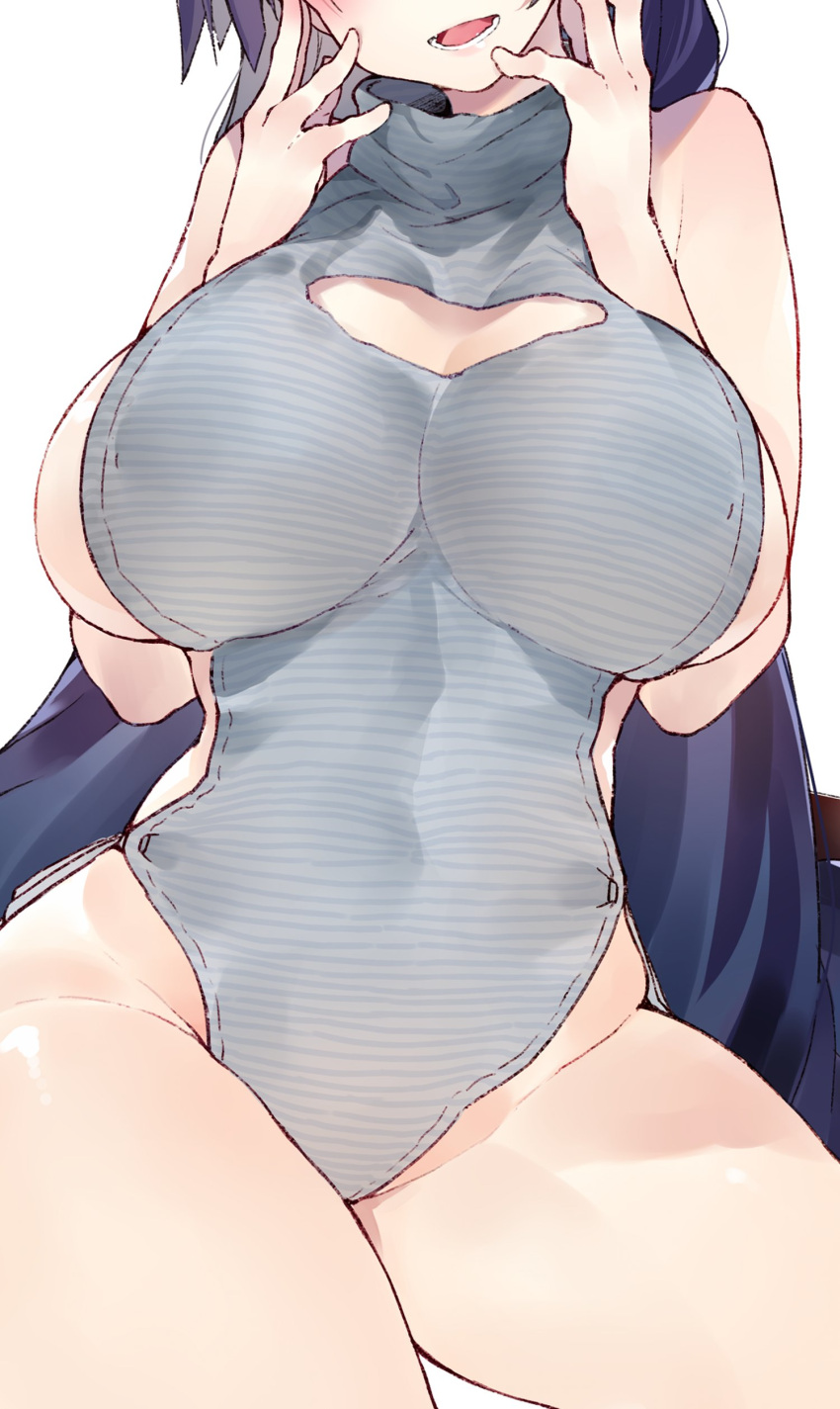 1girl, absurdres, alternate_costume, bare_shoulders, blush, breasts, cleavage_cutout, commentary_request