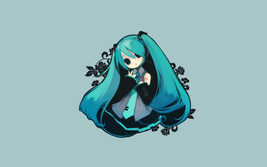 1680x1050, blue, detached_sleeves, flower, gradient_hair, hatsune_miku, headphones, nail_polish