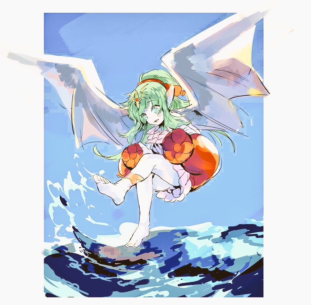 1girl, blue_sky, chiki, dragon_wings, fire_emblem, fire_emblem:_rekka_no_ken, fire_emblem_heroes, green_eyes