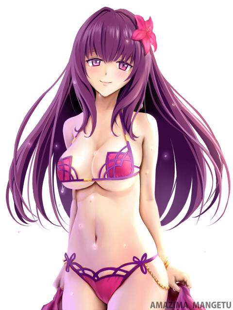 1girl, amazima_mangetu, artist_name, bikini, breasts, cleavage, cowboy_shot, fate/grand_order