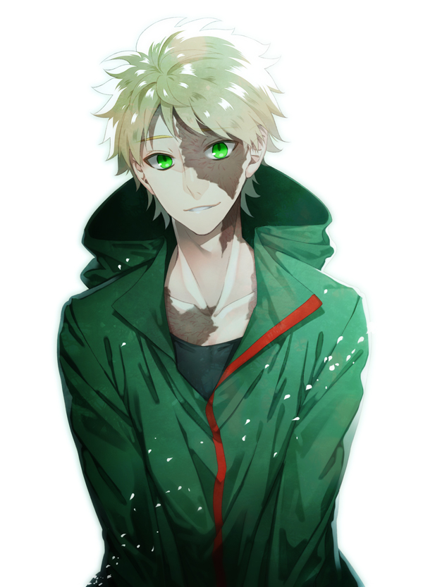 1boy, blonde_hair, burn_scar, fugo_dressel, green_eyes, higyaku_no_noel, hood, hooded_jacket