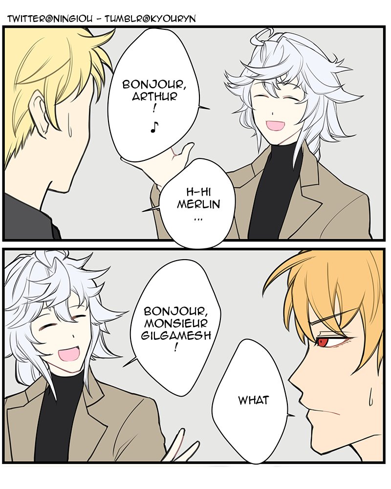2koma, 3boys, arthur_pendragon_(fate), bangs, blonde_hair, closed_eyes, colored, comic