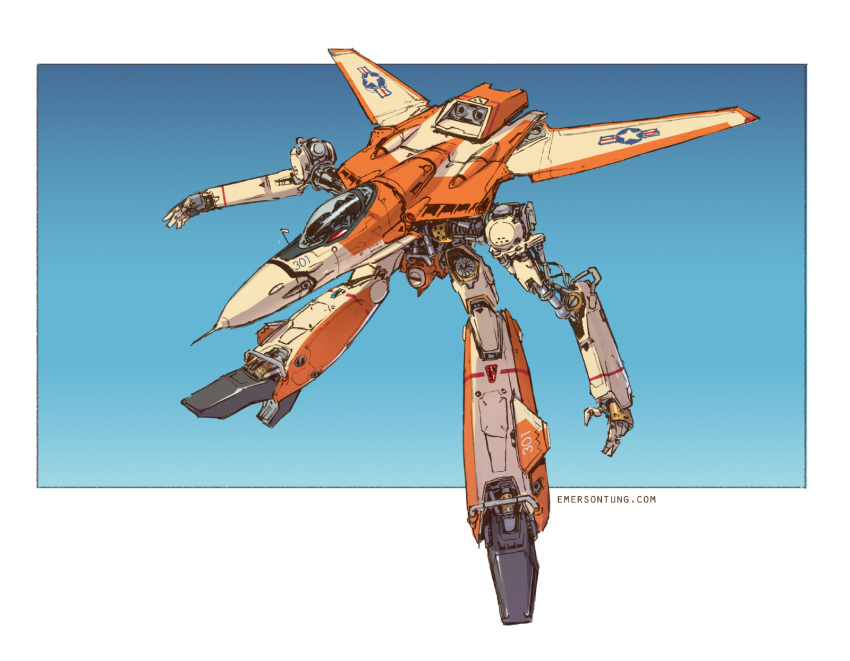 choujikuu_yousai_macross, commentary, deviantart_username, emerson_tung, english_commentary, gerwalk, gradient, gradient_background